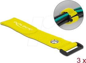 DeLOCK Klett-Kabelbinder mit Schlaufe und Befestigungsöse, 38mm, 280mm, gelb, 3 Stück