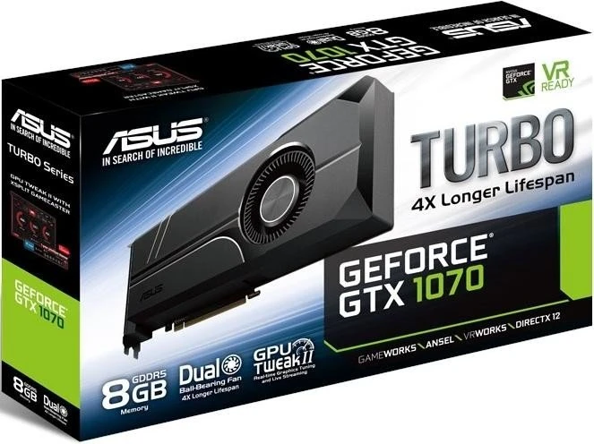 ASUS Turbo GeForce GTX 1070, TURBO-GTX1070-8G, 8GB GDDR5, DVI, 2x HDMI, 2x DP