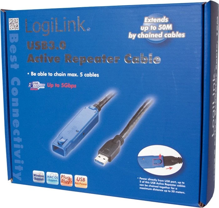 LogiLink USB 3.0 aktives Verlängerungskabel A/A, 10m