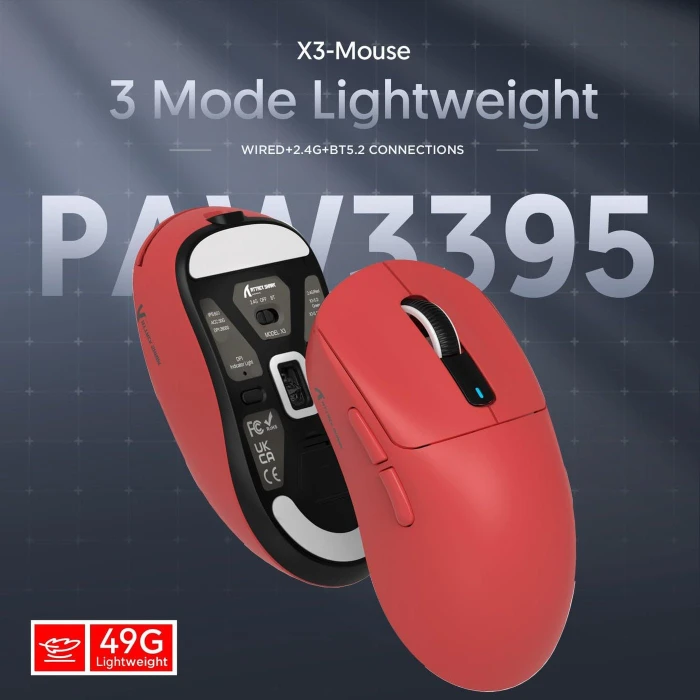 Attack Shark X3 Wireless Gaming Mouse rot, USB/Bluetooth