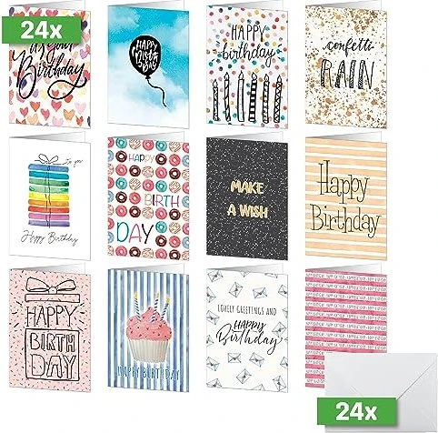 Sigel Geburtstagkarten Colourful Birthday Fun Universalpapier weiß, A6, 250g/m², 24 Blatt