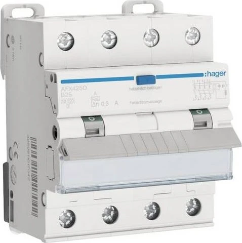 Hager Fehlerstrom-Leitungsschutzschalter 4P 10kA B-25A 300mA Typ A