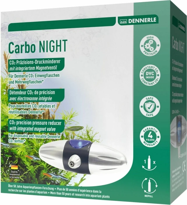 Dennerle Carbo NIGHT, Präzisions-Druckminderer für Einweg CO2 Druckflaschen, mit Magnetventil
