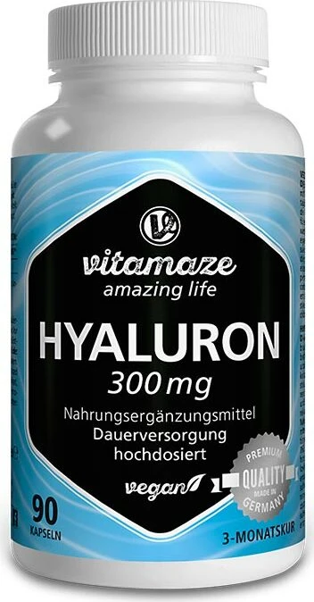 Vitamaze Hyaluronsäure 300mg hochdosiert vegane Kapseln, 90 Stück