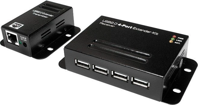 LogiLink Cat.5 Extender, schwarz, 4x USB-A 2.0, RJ-45, USB-B 2.0 [Buchse]