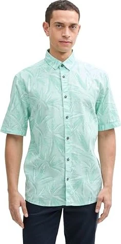 Tom Tailor Comfort Fit mit Palmen-Print Hemd kurzarm mint tonal/leaf design (Herren)