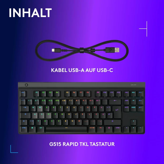 Logitech G515 Rapid TKL, schwarz, LEDs RGB, Low Profile Magnetic Analog, USB, DE