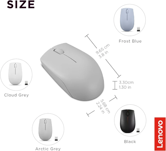 Lenovo 300 Wireless Compact Mouse Arctic Grey, USB