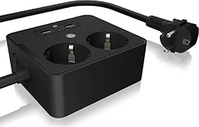 RaidSonic Icy Box IB-MPS2220B-CH Doppelsteckdose mit USB-Ladegerät, 2-fach, 1.9m, schwarz