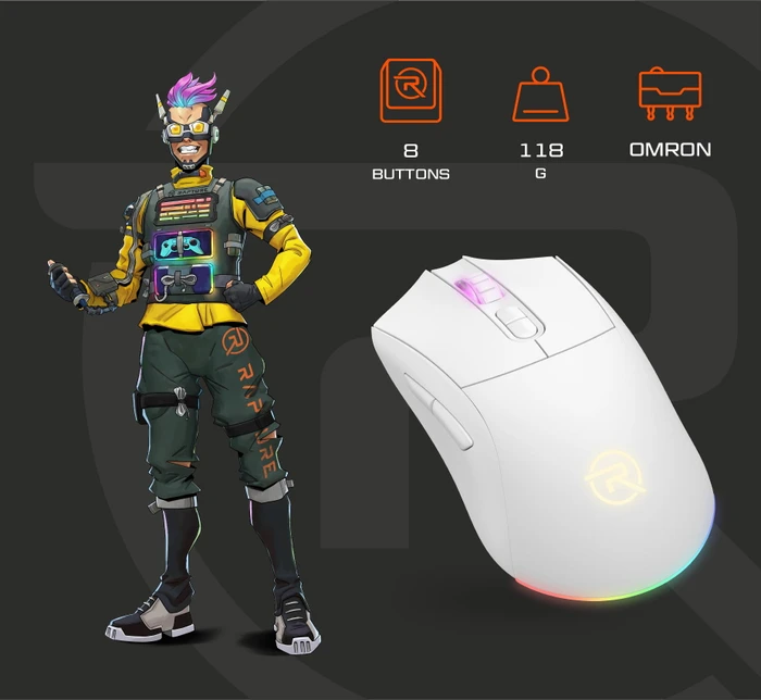 Rapture Cobra Wireless Gaming Maus weiß, USB