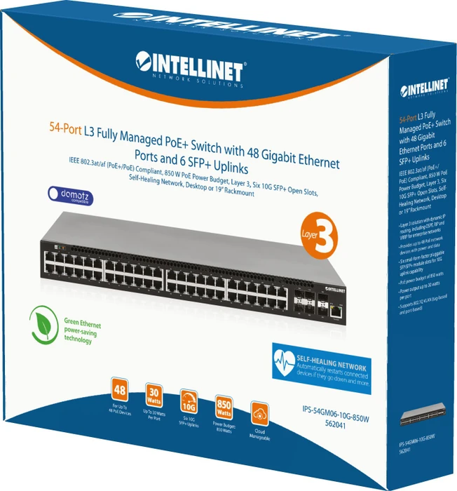 Intellinet Rackmount Gigabit Managed Switch, 48x RJ-45, 6x SFP+, 850W PoE+