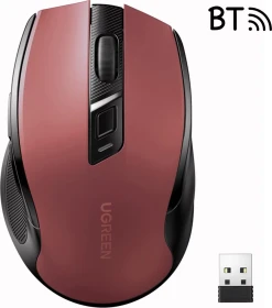 Ugreen MU006 Ergonomic Wireless Mouse, rot/schwarz, USB/Bluetooth (157623)