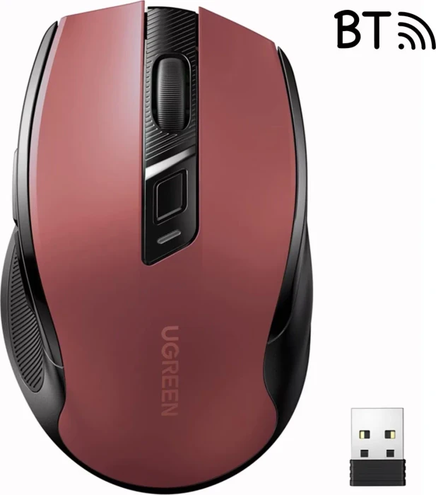 Ugreen MU006 Ergonomic Wireless Mouse, rot/schwarz, USB/Bluetooth