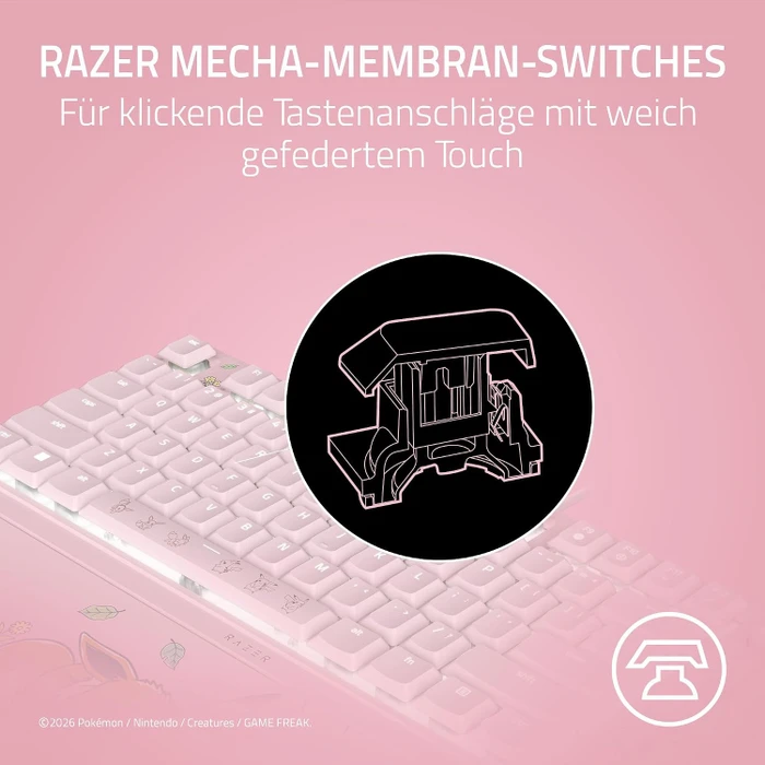Razer Ornata V3 TKL, Pokemon Pikachu & Eevee Edition, rosa, LEDs RGB, USB, US