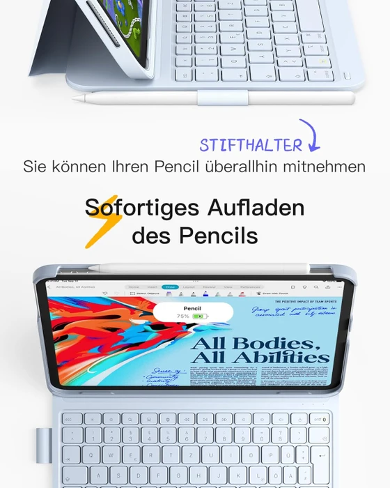 Inateck Superleicht Tastatur Hülle für iPad Air 6 11"/iPad Air 5/iPad 10/iPad Pro 11", DE