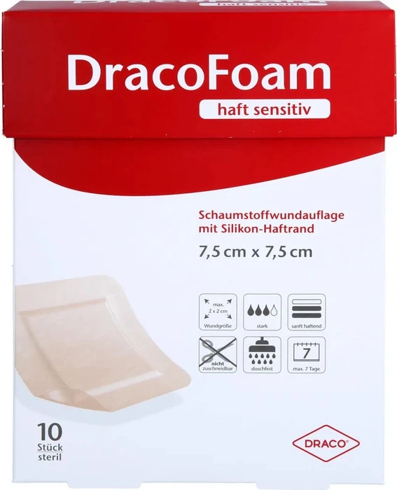 Dr. Ausbüttel DracoFoam haft sensitiv Schaumstoff Wundauflage, 7.5 x 7.5cm, 10 Stück