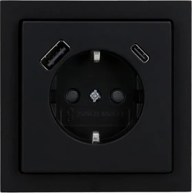 Busch-Jaeger SCHUKO USB-Steckdosen-Einsatz Safety+ mit USB A/C 63x63, schwarz matt