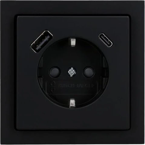 Busch-Jaeger SCHUKO USB-Steckdosen-Einsatz Safety+ mit USB A/C 63x63, schwarz matt