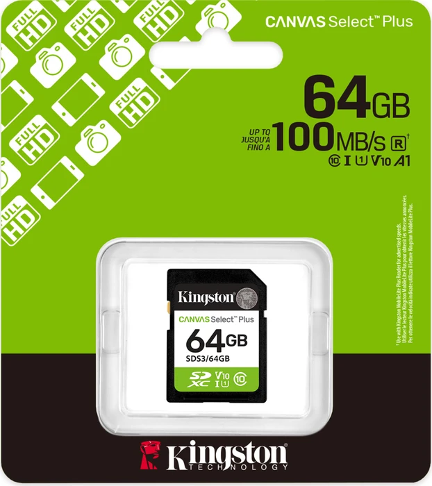 Kingston Canvas Select Plus Gen3 R100 64GB, UHS-I U1, Class 10