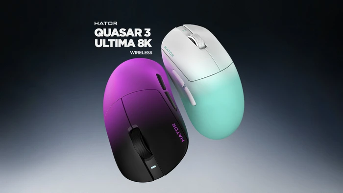 Hator Quasar 3 Ultima 8K Wireless Gaming Mouse weiß/türkis, USB/Bluetooth