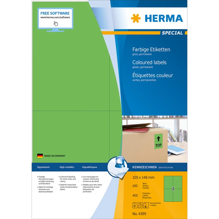 Herma Etiketten, A6, grün, 100 Blatt (400 Etiketten)