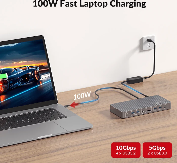 AV Access iDock B10, USB-C KVM Docking Station, 11-in1, for 1 Laptop & 1 Desktop, 8K@60Hz Dual Monitor, 2-fach KVM-Switch