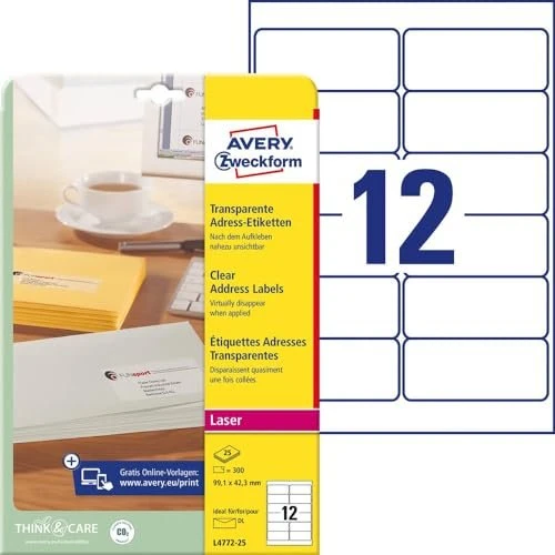Avery-Zweckform Adressetiketten, 99.1x42.3mm, transparent, 25 Blatt (300 Etiketten)