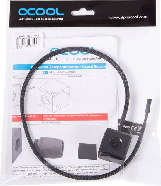 Alphacool Temperatursensor Square Acetal, schwarz, G1/4"