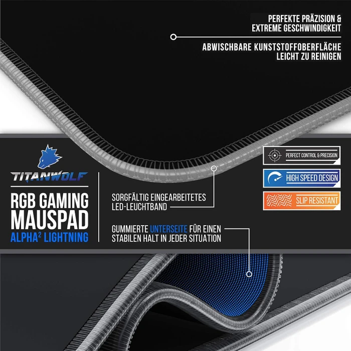 Titanwolf Alpha 2 Lightning RGB Gaming XXL Mauspad, 800x300mm, schwarz