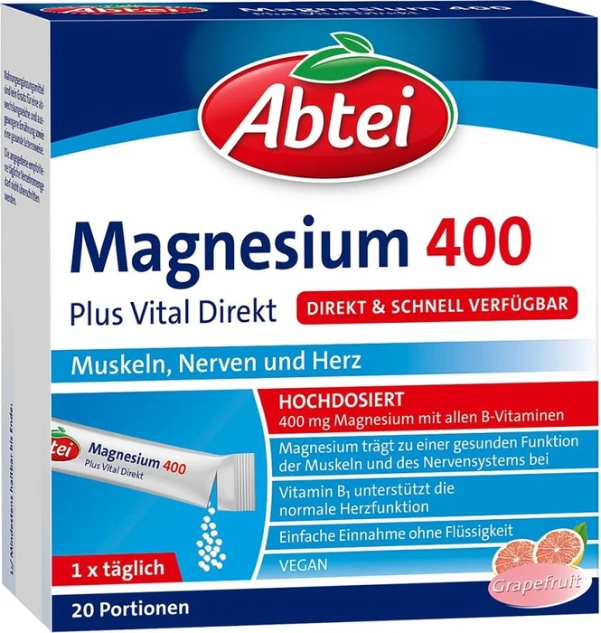 Abtei Magnesium 400 Abtei Vital Direkt Granulat Sticks, 20 Stück