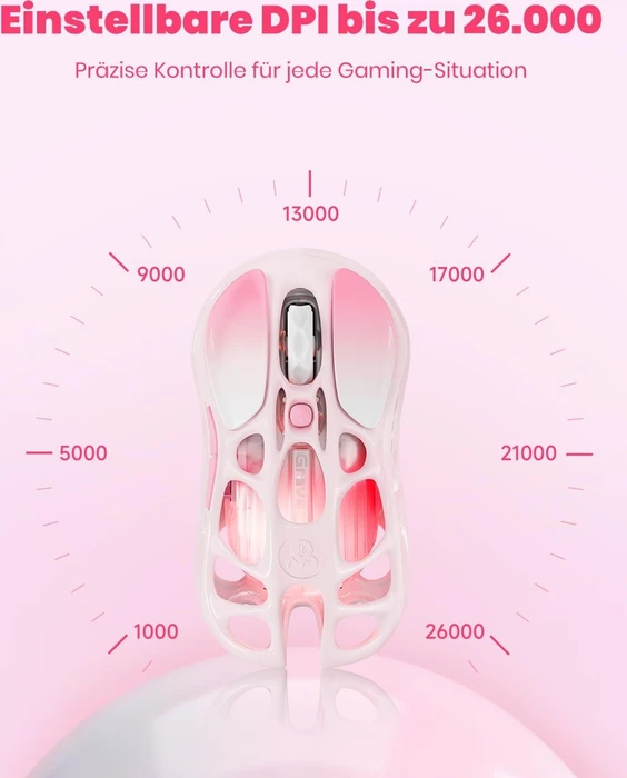 GravaStar Mercury M1 Pro Wireless Gaming Mouse, Special Edition Sakura Pink, USB/Bluetooth