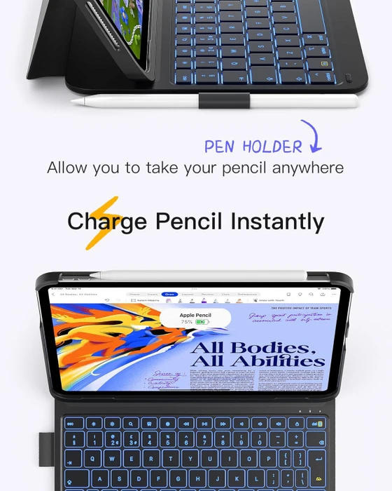 Inateck Superleicht Tastatur Hülle für iPad Air 6 11"/iPad Air 5/iPad 10/iPad Pro 11", schwarz, UK