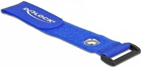 DeLOCK Klett-Kabelbinder mit Schlaufe und Befestigungsöse, 38mm, 280mm, blau, 3 Stück