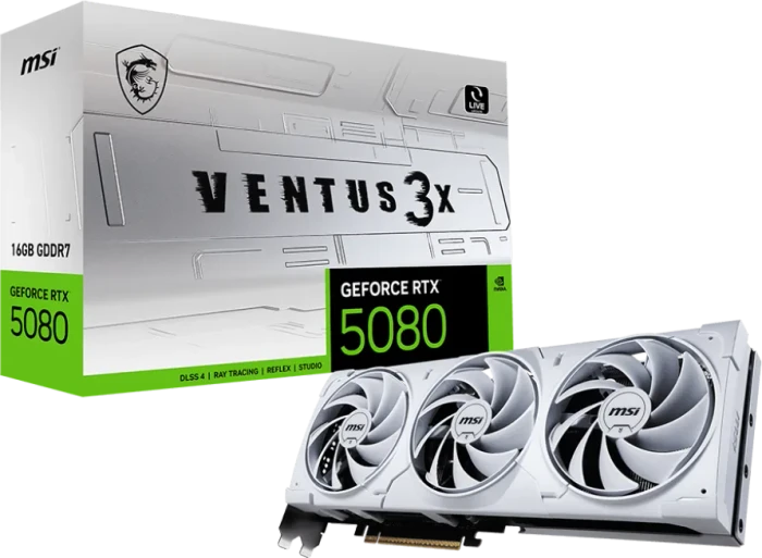 MSI GeForce RTX 5080 16G Ventus 3X White, G5080-16V3W, 16GB GDDR7, HDMI, 3x DP