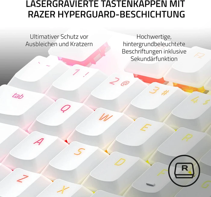 Razer DeathStalker V2 Pro, Mercury White, Razer Low-Profile Clicky Optical PURPLE, USB/Bluetooth, US