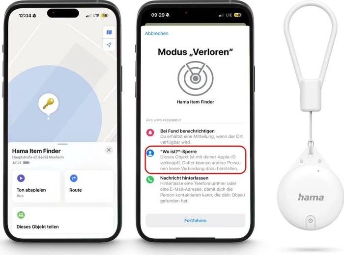 Hama Schlüsselfinder Item Finder für Apple "Wo ist"-App Bluetooth weiß