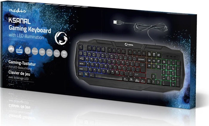 Nedis Gaming Tastatur, LEDs RGB, schwarz, USB, US