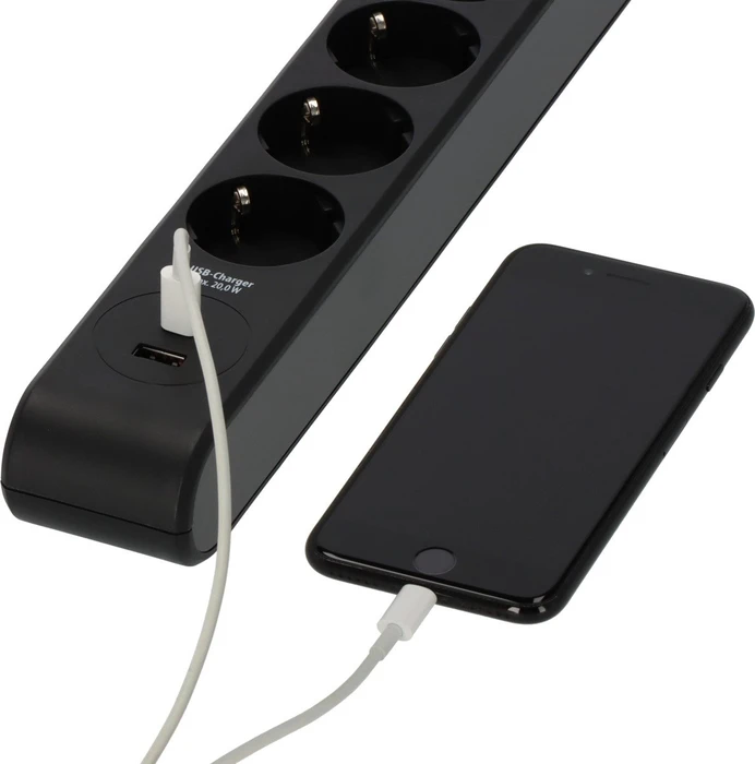Brennenstuhl Überspannungsschutz-Steckdosenleiste, 6-fach, 1x USB-A/1x USB-C USB-PD, 2m, schwarz/anthrazit