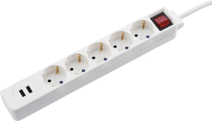 Hama Steckdosenleiste mit Schalter, 2x USB