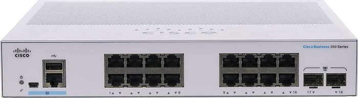 Cisco Business 350 Desktop Gigabit Managed Switch, 16x RJ-45, 2x SFP