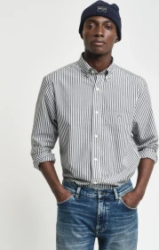 Gant Regular Fit Popelin Stripe Hemd langarm schwarz (Herren)