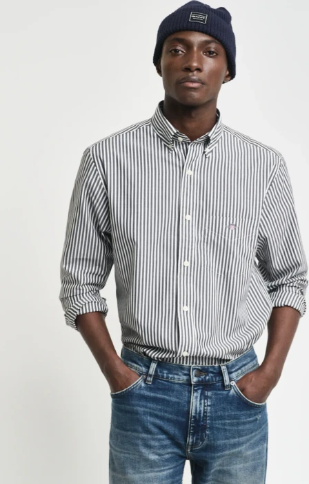 Gant Regular Fit Popelin Stripe Hemd langarm schwarz (Herren)