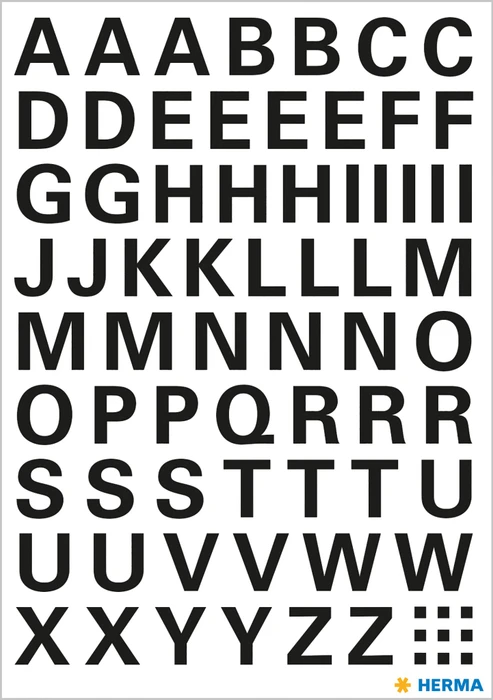 Herma Buchstabenetiketten A-Z, 6x10mm, wetterfest, schwarz, 1 Blatt (74 Etiketten)