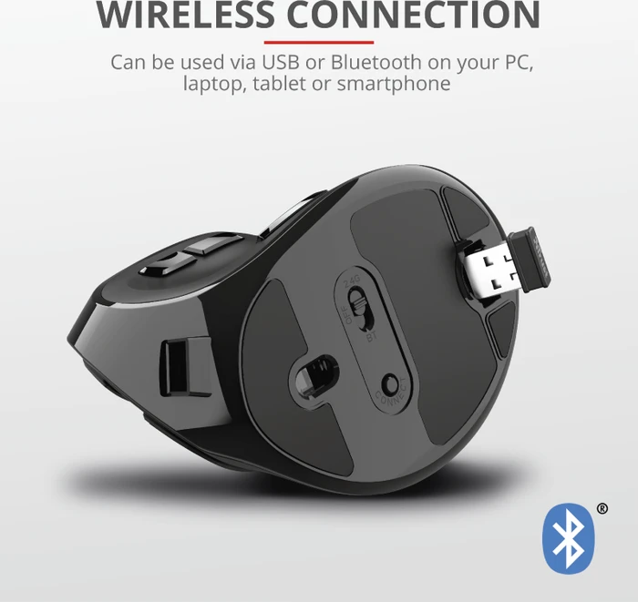 Trust Voxx Rechargeable Ergonomic Wireless Mouse, USB/Bluetooth