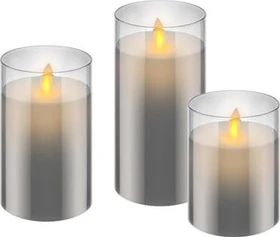 Wentronic goobay Echtwachskerzen im Glas grau LED 3x warmweiß, 3 Stück