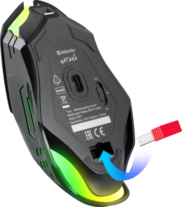 Defender Katana GM-511 Wireless Gaming Mouse schwarz, USB