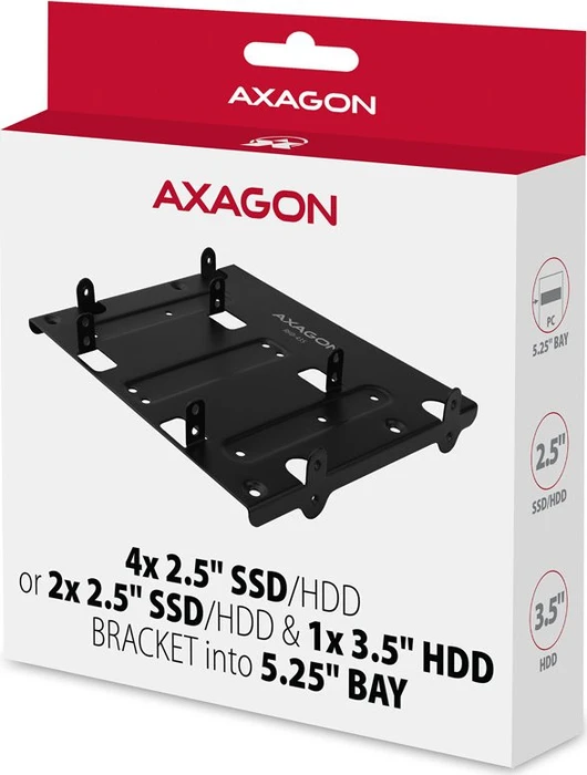 Axagon 5.25" auf 4x 2.5" Einbaurahmen, schwarz
