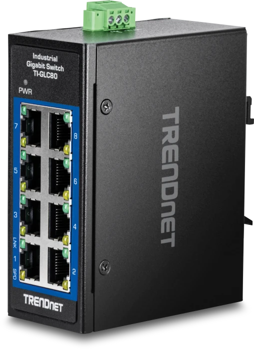 TRENDnet TI Hardened Industrial Railmount Gigabit Switch, 8x RJ-45