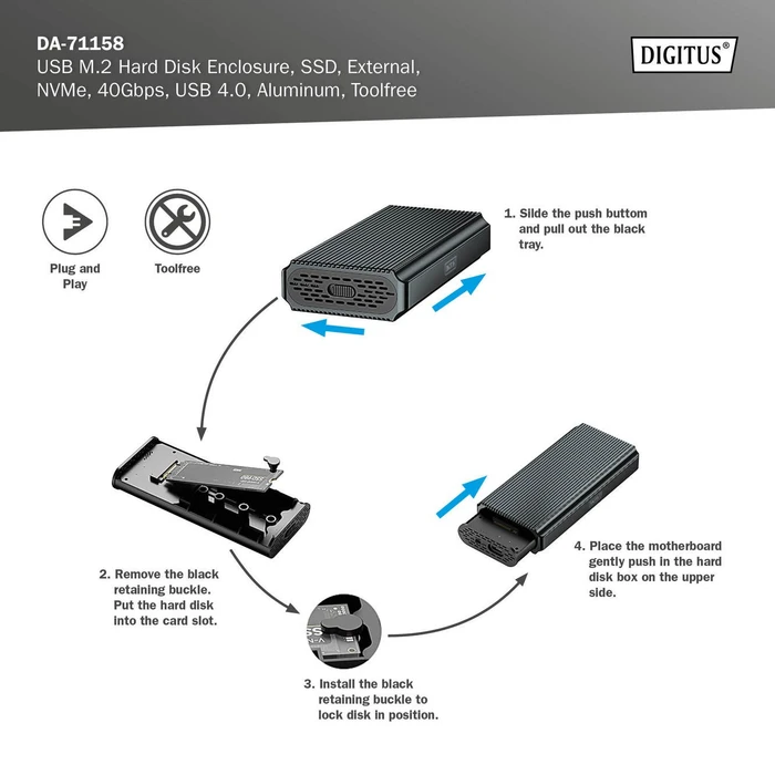 Digitus Festplattengehäuse für M.2 NVMe SSD, USB-C 3.2