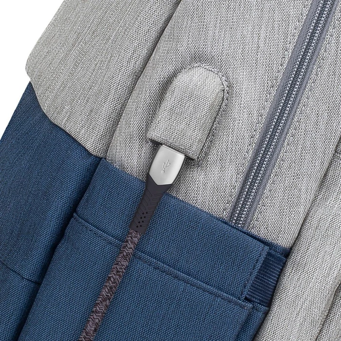 RivaCase Prater anti-theft Laptop Rucksack 17.3", Grey/Dark Blue